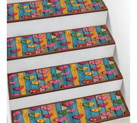 Kaifanee Paquete de 10 alfombras antideslizantes para escaleras, corazones de amor retro en la tabla de madera, 7.8 x 30 pulgadas, alfombras de goma de seguridad para mascotas, niños y ancianos