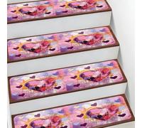 Kaifanee Paquete de 10 alfombras antideslizantes para escaleras, pintura al óleo con forma de corazón de amor de 7.8 x 30 pulgadas, alfombras de goma de seguridad para mascotas, niños y ancianos