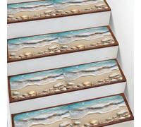 Kaifanee Paquete de 15 alfombras antideslizantes para escaleras, conchas de playa junto al mar, 7.8 x 30 pulgadas, alfombras de goma de seguridad para mascotas, niños y ancianos