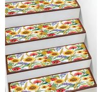 Kaifanee Paquete de 15 alfombras antideslizantes para escaleras, girasoles, amapolas, maíz, 7.8 x 30 pulgadas, alfombras de goma de seguridad para mascotas, niños y ancianos