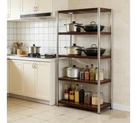 KAIHAOWIN Robusto 5-stöckige Lagerregale Verstellbar, 2000 lbs Tragfähigkeit, Austauschbare Räder, 67'' Hoch, Organizer für Küche Keller & Garage (Breite: 80 cm Edelstahl-Nussbaumholz)
