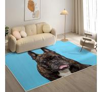 KaiHeBeding Alfombra Salon para Sala de Estar, Alfombras Antideslizantes para Dormitorio, Lavable a MáQuina, Bulldog FrancéS Alfombras de Pelo Corto, FáCil de Limpiar Alfombra Cocina, 80x150cm Azul