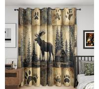 KaiHeBeding Cortinas Salon Alce del Bosque, Cortina Casa de Madera con Huellas de Patas para Dormitorio Decoracion Habitacion, Cortinas Termicas Blackout 140An X 160Al cm 2 Paneles