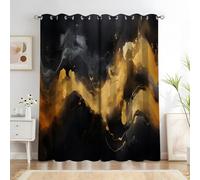 KaiHeBeding Cortinas Salon Arte Abstracto, 140x200cm 2 Piezas - Cortinas Dormitorio Opacas Fluido Negro y Dorado del Siglo Ventana Decoracion Habitacion, con Ojales, Blackout Curtains