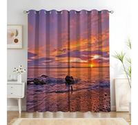 KaiHeBeding Cortinas Salon Atardecer en el mar, 140x200cm 2 Piezas - Cortinas Dormitorio Opacas Velero y Rocas del Siglo Ventana Decoracion Habitacion, con Ojales, Blackout Curtains