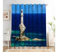 KaiHeBeding Cortinas Salon Faro Blanco, 140x200cm 2 Piezas - Cortinas Dormitorio Opacas Océano Azul del Siglo Ventana Decoracion Habitacion, con Ojales, Blackout Curtains