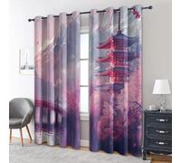 KaiHeBeding Cortinas Salon Flor de Cerezo de la Torre, Cortina Lago con un pequeño Puente para Dormitorio Decoracion Habitacion, Cortinas Termicas Blackout 110An X 215Al cm 2 Paneles