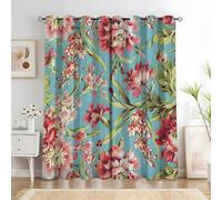 KaiHeBeding Cortinas Salon Flores pintadas al óleo, 140x200cm 2 Piezas - Cortinas Dormitorio Opacas Hojas Verdes del Siglo Ventana Decoracion Habitacion, con Ojales, Blackout Curtains