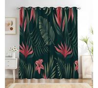 KaiHeBeding Cortinas Salon Flores Rosas, 140x200cm 2 Piezas - Cortinas Dormitorio Opacas Ramas y Hojas Verdes del Siglo Ventana Decoracion Habitacion, con Ojales, Blackout Curtains