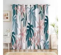 KaiHeBeding Cortinas Salon Hojas Tropicales, 140x200cm 2 Piezas - Cortinas Dormitorio Opacas Flores Rosas del Siglo Ventana Decoracion Habitacion, con Ojales, Blackout Curtains