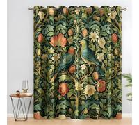 KaiHeBeding Cortinas Salon Pájaros y Flores Vintage, Cortina Estilo William Morris para Dormitorio Decoracion Habitacion, Cortinas Termicas Blackout 75An X 166Al cm 2 Paneles