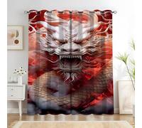 KaiHeBeding Cortinas Salon Patrón de dragón, Cortina Nubes Rojas para Dormitorio Decoracion Habitacion, Cortinas Termicas Blackout 75An X 166Al cm 2 Paneles