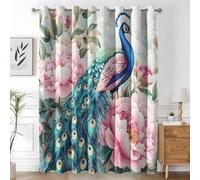 KaiHeBeding Cortinas Salon Pavo Real y Flores, Cortina Lujo y opulencia para Dormitorio Decoracion Habitacion, Cortinas Termicas Blackout 117An X 137Al cm 2 Paneles