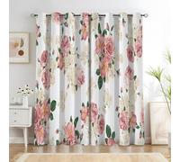 KaiHeBeding Cortinas Salon Rosa Rosa, 140x200cm 2 Piezas - Cortinas Dormitorio Opacas Patrones Florales del Siglo Ventana Decoracion Habitacion, con Ojales, Blackout Curtains