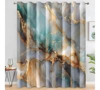 KaiHeBeding Cortinas Salon Textura de mármol Verde Azulado, Cortina Abstracto Moderno para Dormitorio Decoracion Habitacion, Cortinas Termicas Blackout 117An X 137Al cm 2 Paneles