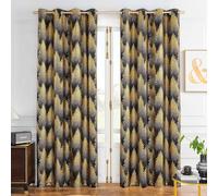 KaiHeBeding Cortinas Salon Textura de Puntos, Cortina Puntos a Cuadros Negros y Dorados para Dormitorio Decoracion Habitacion, Cortinas Termicas Blackout 70An X 160Al cm 2 Paneles