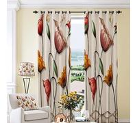 KaiHeBeding Cortinas Salon Tulipán, 140x260cm 2 Piezas - Cortinas Dormitorio Opacas Estampado de Pintura al óleo del Siglo Ventana Decoracion Habitacion, con Ojales, Blackout Curtains