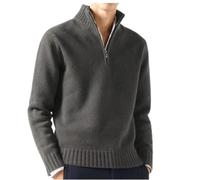 KaiJiaXJie Men's Cashmere Zipper Basic Sweater, Slim Fit Quarter Zip Mock Neck Knitted Pullover Sweater, Long Sleeve Solid Color Casual Polo Sweater (Gray,XL)