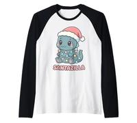 Kaiju Christmas Santazilla Monstruo Japonés Dinosaurio Kawaii Camiseta Manga Raglan
