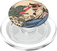 Kaiju Monstruo vs Gato Lucha Láser Ojo Gran Ola Japonesa PopSockets PopGrip para MagSafe