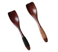 KAILIKETIY 2 Cucharas de Helado de Madera Estilo Japonés, Cucharas de Postre Pequeñas Marrón, Ecológicas y Resistentes que No Rayan Superficies