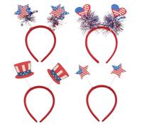 KAILIKETIY 4 Aros Pelo de Fiesta del Día Independencia, Diademas Sombrero de Tela y Plástico, Diseño de Estrellas y Corazones, Accesorios Decorativos para Reunión, Set de 4 Varios estilos