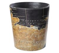 KAILIKETIY Bote de Basura Retro Redondo de Cuero Negro sin Tapa, Contenedor de Residuos Vintage Patrón de Mapa, Cubo de Basura Grande para Baño, Dormitorio y Oficina, Cubo para Reciclaje