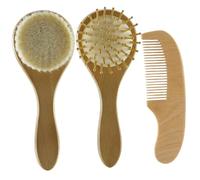 KAILIKETIY Juego de Cepillo y Peine para Cuidado y Calma del Cabello para Ñiño Recién Nacido Cerdas Suaves de Lana y Mango de Madera, Kit Portátil