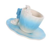 KAILIKETIY Juego de Taza de Café 200ml de Cerámica Fácil de Limpiar con Diseño Oso Polar con Platillo Adecuado para Tardes de Té en Casa