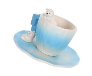 KAILIKETIY Juego de Taza de Café 200ml de Cerámica Fácil de Limpiar con Diseño Oso Polar con Platillo Adecuado para Tardes de Té en Casa