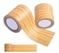 KAILIKETIY Rollo de Cinta Vetas de Madera Adhesiva, 2 Piezas, Material Sintético, Fácil de Cortar y Pegar para Reparación de Sillas y Zócalos en Apartamentos