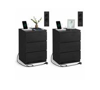 KAILYN Colección - Mesita de Noche con Estación de Carga Negro Ébano