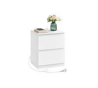 VASAGLE Mesita de Noche con Regleta de Enchufes, Mesa Auxiliar, 2 Cajones, 2 Tomas AC, 1 Puerto USB-A, 1 Puerto USB-C, Sala de Estar, Dormitorio, Moderno, Blanco Nube LET621W02
