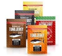 Kaimana Jerky Ahi - Paquete de muestras de atún - Cecina de atún natural y silvestre capturada en Estados Unidos. 9 g de proteína y buena fuente de omega-3 (paquete de 5, 1/56.7 g)