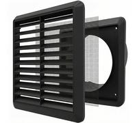 Kair Rejilla de ventilación de pared negra de 100 mm con mosquitera y espiga trasera