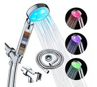 KAIREY Alcachofa de ducha LED de 7 colores que cambia automáticamente de luz de mano, cromo pulido con manguera de acero inoxidable de 60 pulgadas y soporte ajustable, cabezal de ducha filtrado