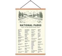 KAIRNE Póster de lista de verificación del Parque Nacional de Estados Unidos, carteles de parque para viajes con marco colgante de madera (28 cm x 46 cm), decoración rústica inspiradora, carteles de mapa del Parque Nacional, regalo para excursionistas o amantes del Parque Nacional