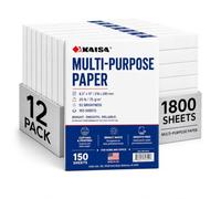 KAISA Papel de copia multiusos, 12 paquetes, 1.800 hojas en total, 8.5 x 11 pulgadas, papel de impresora blanco brillante de 20 libras/75 GSM, brillo 92, alimentación suave para impresoras de