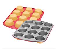Kaiser Colors 2300670836 - Bandeja para 12 Magdalenas (38 x 27 cm, Antiadherente, tamaño estándar, Formas para Cupcakes, Happy Bicolor, Color Naranja y Rosa, Acero, Resistente al Calor hasta 230 °C)