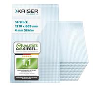 KAISER plastic Xtra Strong Juego de 14 placas de invernadero, grosor de 4 mm, 1210 x 605 mm, policarbonato (PC), 10,25 m2, peso: 700 g/m2, placa de cámara hueca