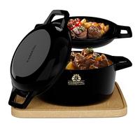 Kaisertal - Cacerola de hierro fundido esmaltado 2 en 1 con tapa de 4,8 l y sartén de 1,8 l, cazo con tapa y asador de hierro fundido, cacerola para pan, sartén para cocinar al aire libre, para