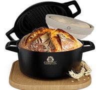 Kaisertal® - Olla de hierro fundido para hornear pan [incluye cesta de fermentación y cuchillo con 5 cuchillas] - Robusto 26 cm de hierro fundido - Molde ideal para hornear pan con tapa, olla de