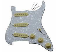 KAISH Loaded Strat SSS Golpeador precableado ST Strat Golpeador con pastillas de cerámica para guardabarros blanco perla con cubiertas y pomos crema