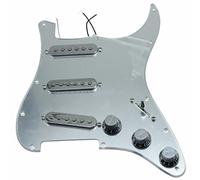 KAISH Loaded Strat SSS Golpeador precableado ST Strat Golpeador con pastillas de cerámica para guardabarros espejo plateado con cubiertas y pomos cromados