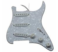 KAISH Loaded Strat SSS Golpeador precableado ST Strat Golpeador con pastillas de cerámica para guardabarros blanco perla con cubiertas y pomos blancos