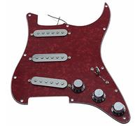 KAISH Loaded Strat SSS Golpeador precableado ST Strat Golpeador con pastillas de cerámica para guardabarros rojo perla con cubiertas y pomos cromados