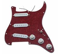 KAISH Loaded Strat SSS Golpeador precableado ST Strat Golpeador con pastillas de cerámica para guardabarros rojo perla con cubiertas y pomos blancos