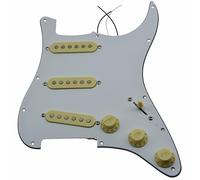 KAISH Loaded Strat SSS Golpeador precableado ST Strat Golpeador con pastillas de cerámica para guardabarros blanco de 3 capas con cubiertas y pomos color crema