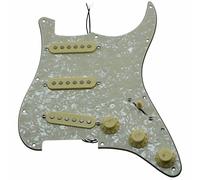 KAISH Loaded Strat SSS Golpeador precableado ST Strat Golpeador con pastillas de cerámica para guardabarros envejecido perla con cubiertas y pomos color crema