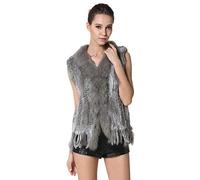 KAISHIN Chalecos de Piel de Conejo de Punto Real a la Moda para Mujer Chalecos de Cuello de Piel de Mapache Informales de Todo fósforo (Gris Natural, ES 42-44 Talla)